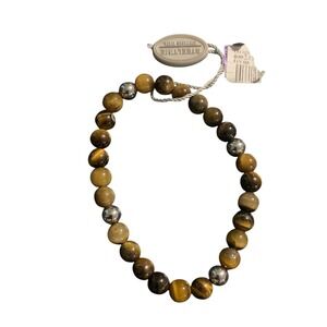 NWT Steeltime Tiger Eye and Stainless Steel Beaded Stretch Bracelet Brown Silver